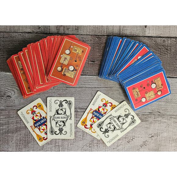 Vintage Western Publishing 2 Deck Playing CARDS Pockets Watch Red Blue Gift - Picture 4 of 7